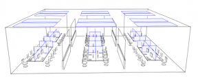 Concept d'open space avec ecrans sur pied, source: Croquis INCA